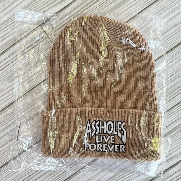 Aholes live forever lightening patch funny beanie tan one size fits most. New - Picture 2 of 2